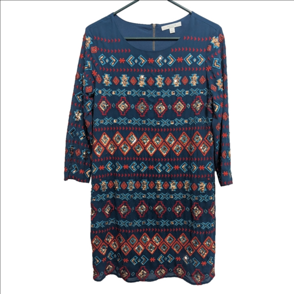 Piperlime Collection Beaded Sequin Embroidered Aztec Shift Dress